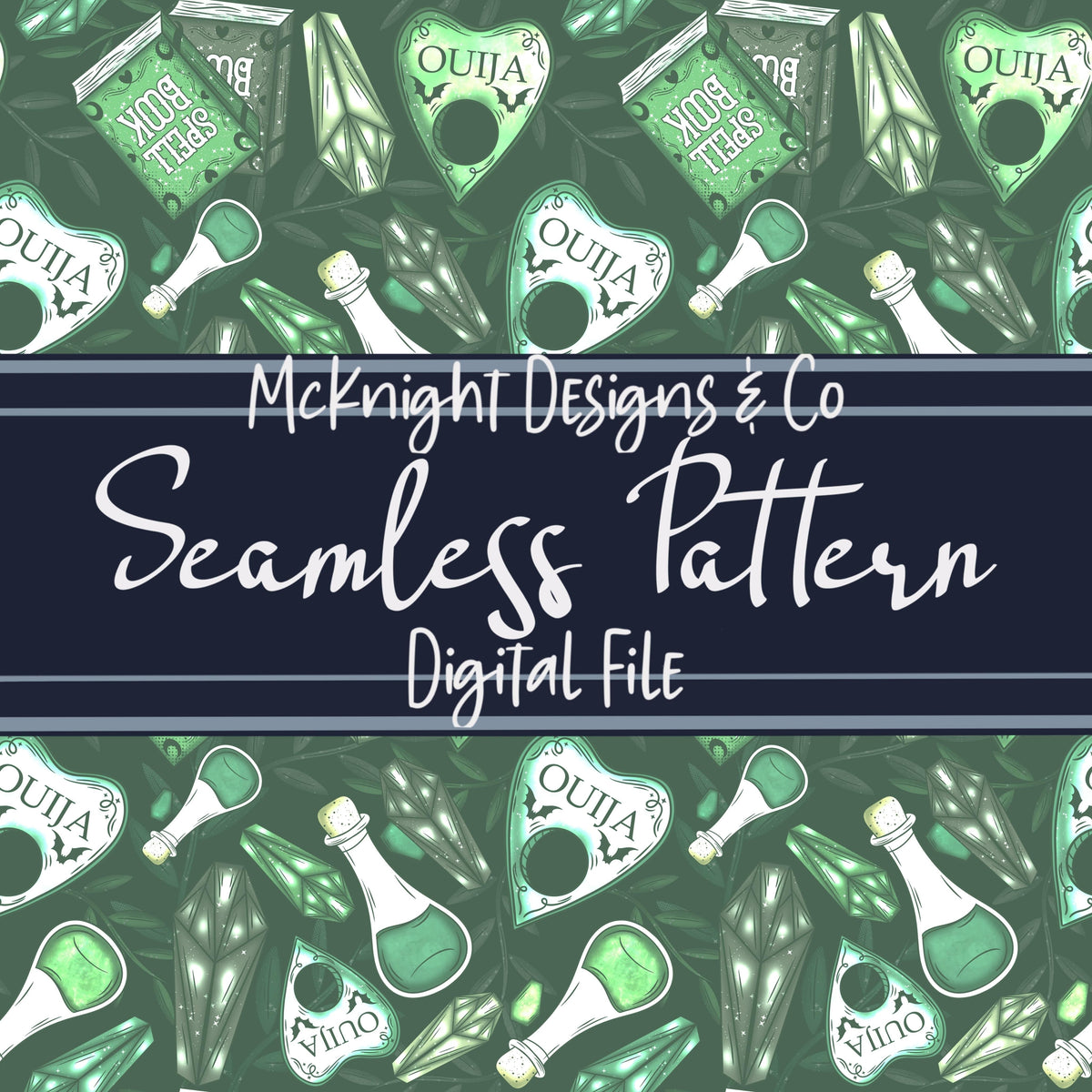 Witchy Spellbooks & Crystals Seamless Pattern – Hand-Drawn Magical Digital Design for Fabric, Vinyl & Sublimation McKnight Designs & Co Seamless Pattern File
