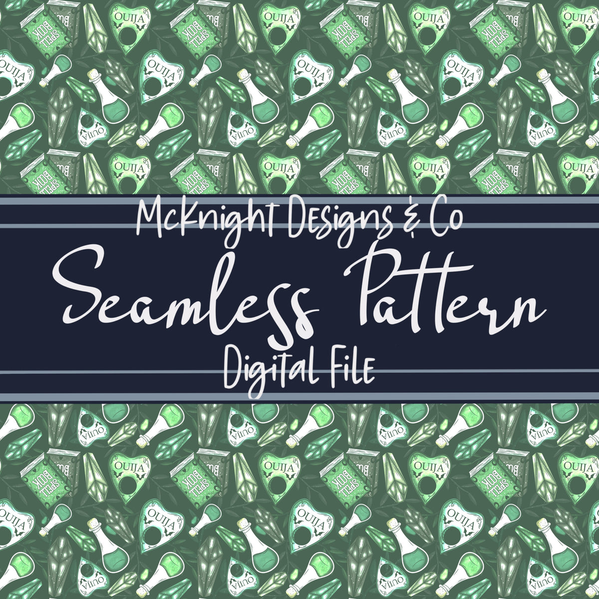 Witchy Spellbooks & Crystals Seamless Pattern – Hand-Drawn Magical Digital Design for Fabric, Vinyl & Sublimation McKnight Designs & Co Seamless Pattern File