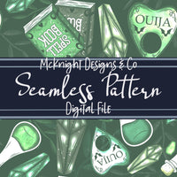 Witchy Spellbooks & Crystals Seamless Pattern – Hand-Drawn Magical Digital Design for Fabric, Vinyl & Sublimation McKnight Designs & Co Seamless Pattern File Green