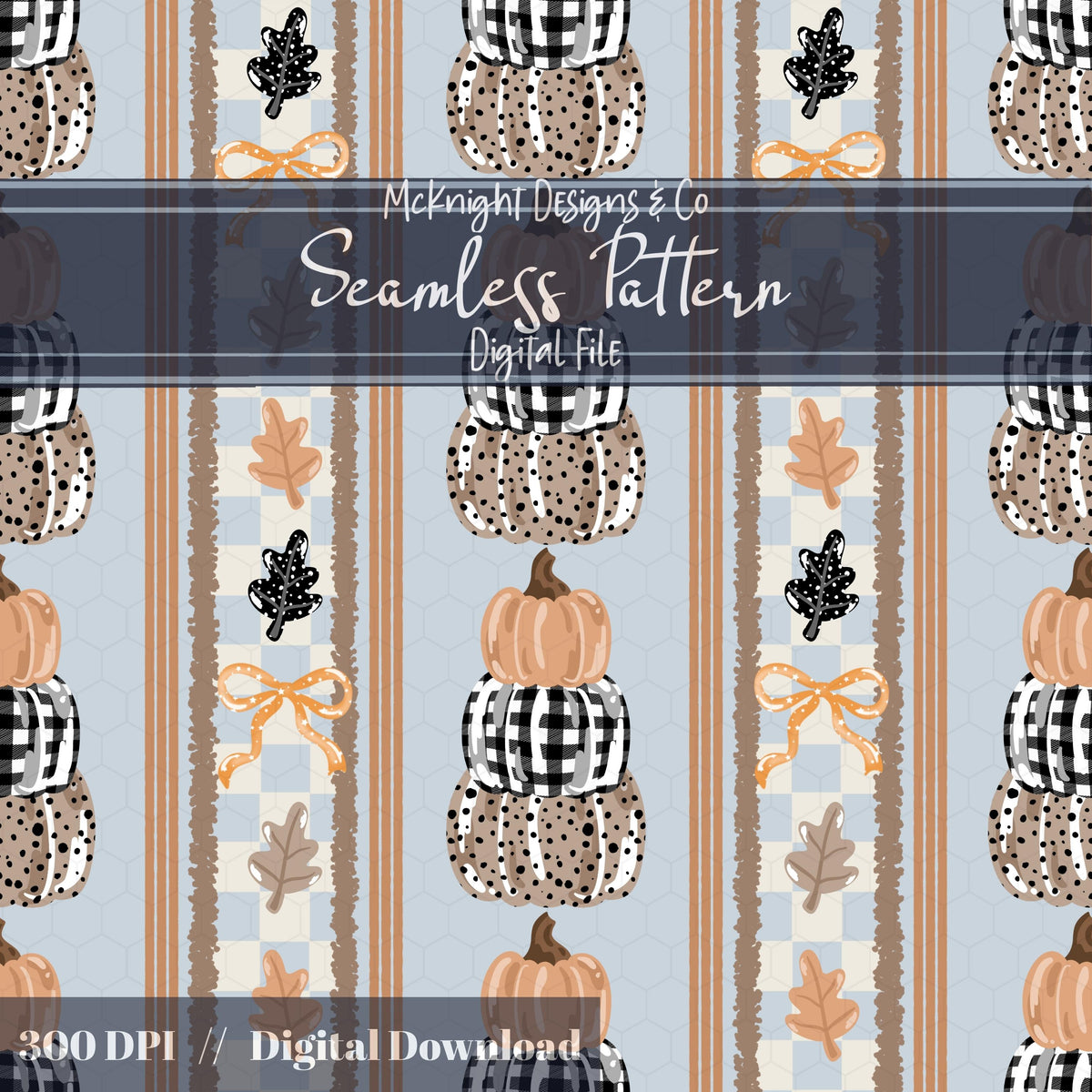 Fall Pumpkin & Bow Stacked Stripe Seamless Pattern McKnight Designs & Co Seamless Pattern File