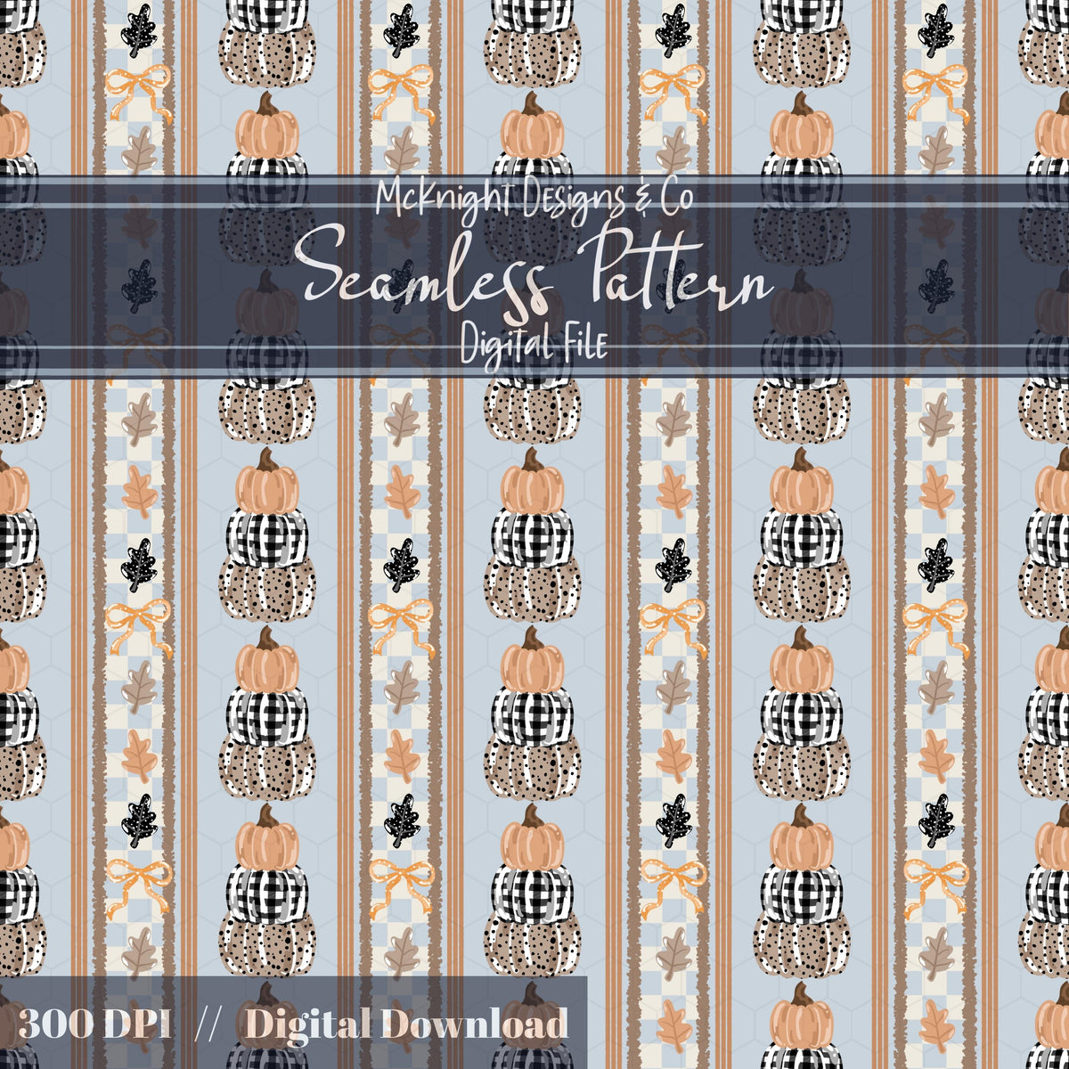 Fall Pumpkin & Bow Stacked Stripe Seamless Pattern McKnight Designs & Co Seamless Pattern File