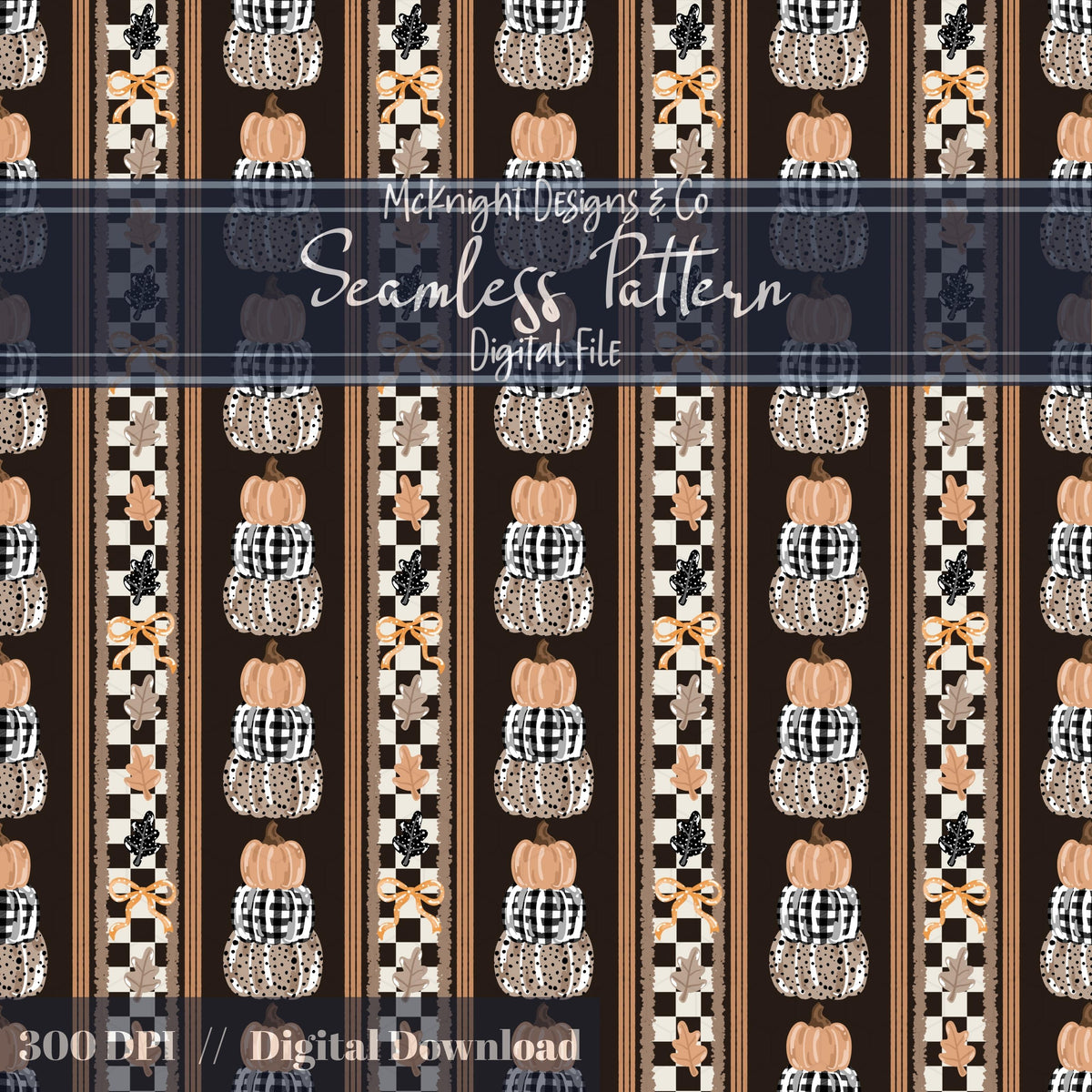 Fall Pumpkin & Bow Stacked Stripe Seamless Pattern McKnight Designs & Co Seamless Pattern File