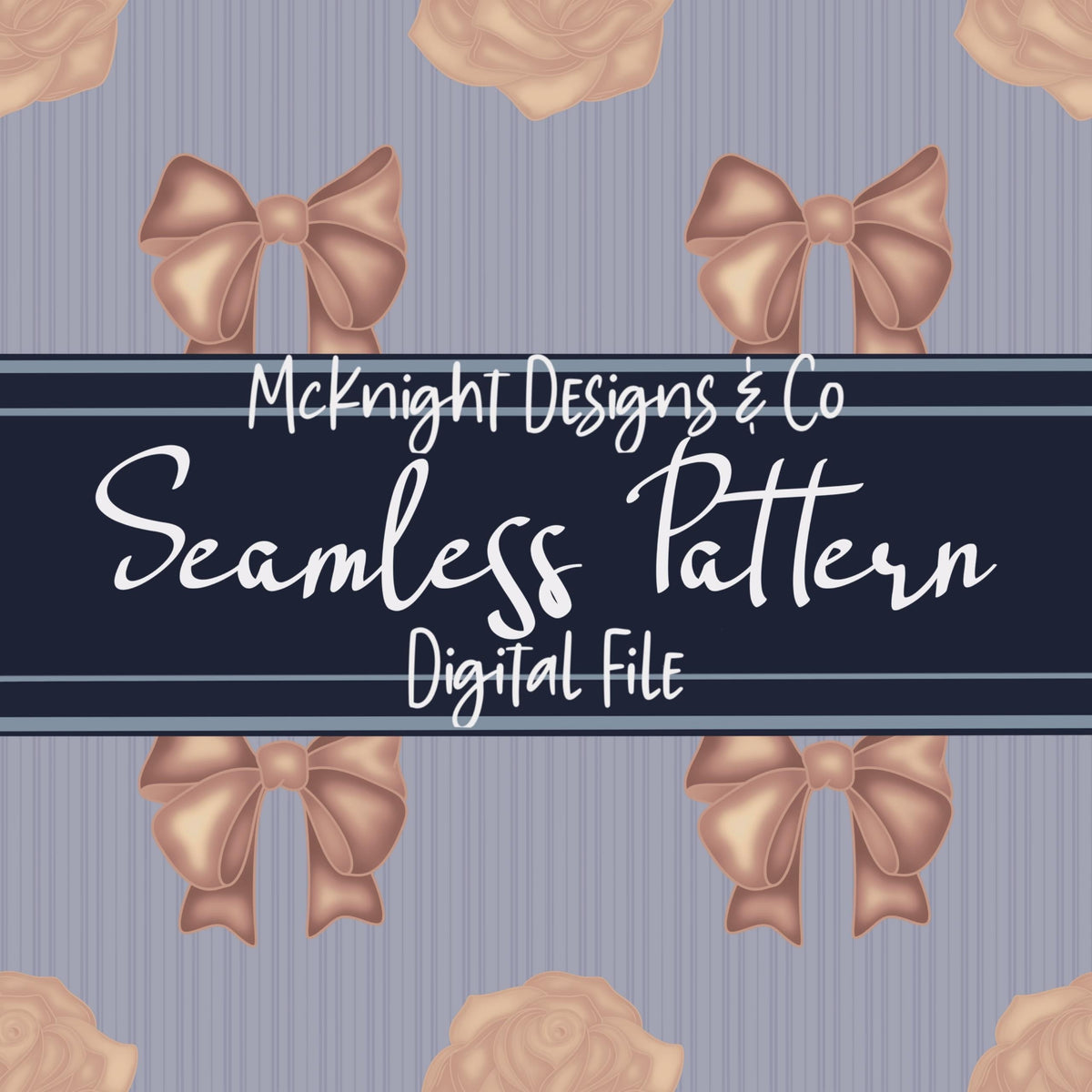 Coquette Painted Rose & Bow Seamless Pattern McKnight Designs & Co Seamless Pattern File