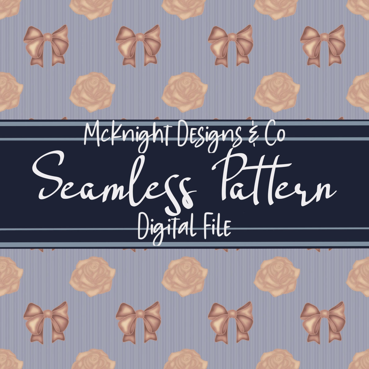Coquette Painted Rose & Bow Seamless Pattern McKnight Designs & Co Seamless Pattern File