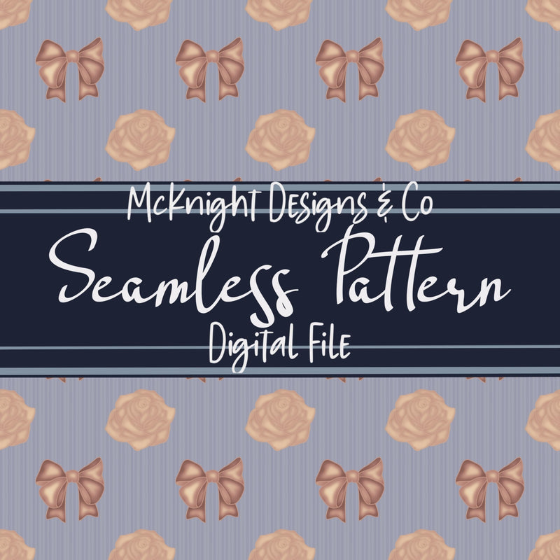 Coquette Painted Rose & Bow Seamless Pattern McKnight Designs & Co Seamless Pattern File