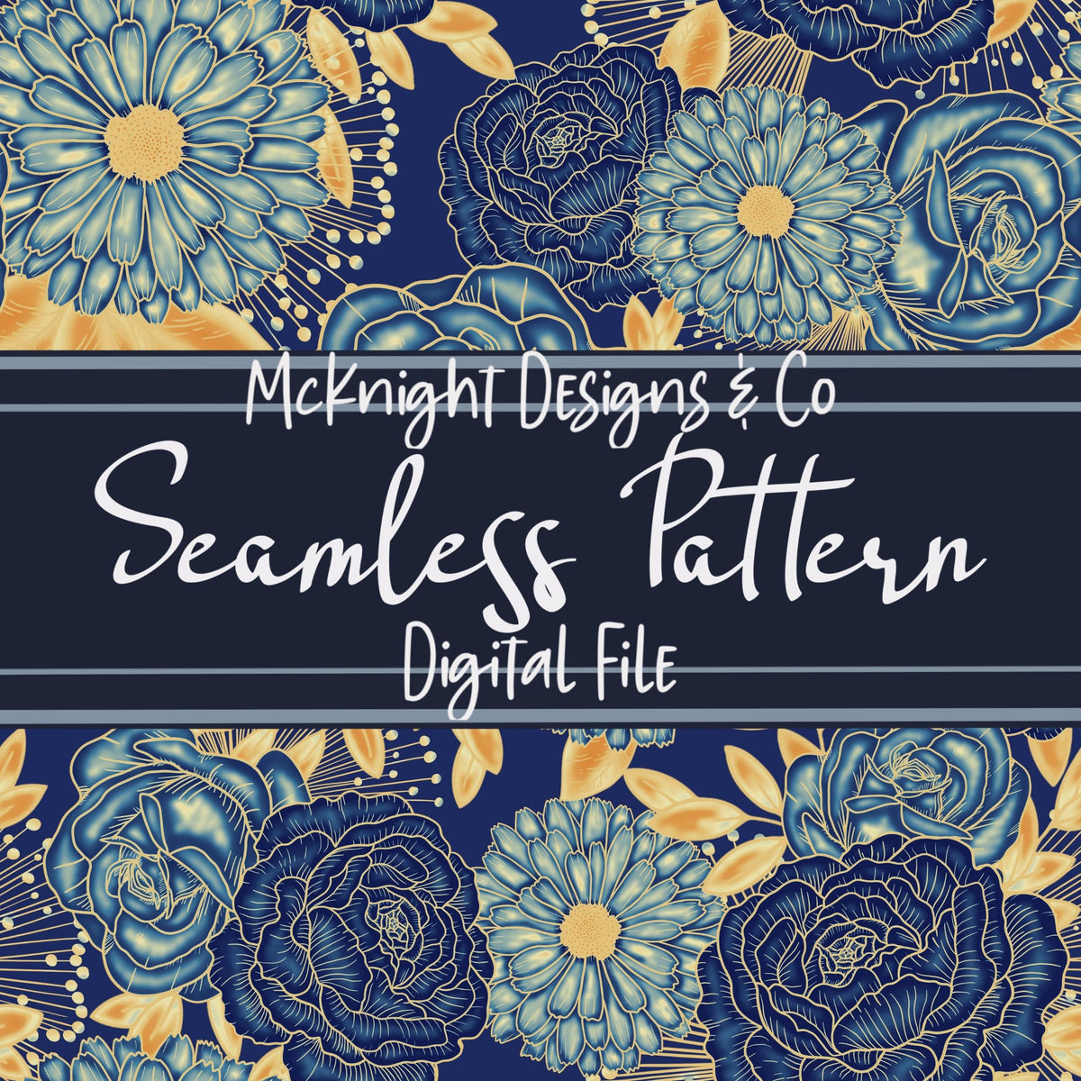 Hand Drawn Floral Rose Pattern – Seamless Digital Design McKnight Designs & Co Seamless Pattern File