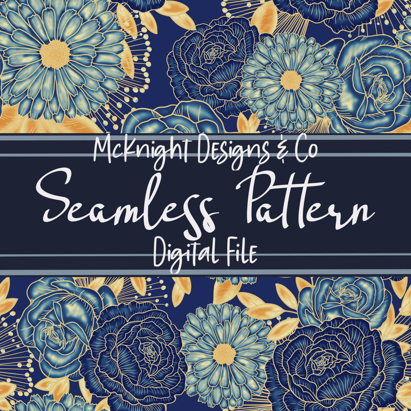 Hand Drawn Floral Rose Pattern – Seamless Digital Design McKnight Designs & Co Seamless Pattern File
