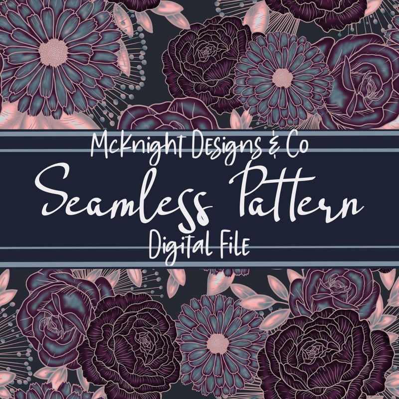 Hand Drawn Floral Rose Pattern – Seamless Digital Design McKnight Designs & Co Seamless Pattern File