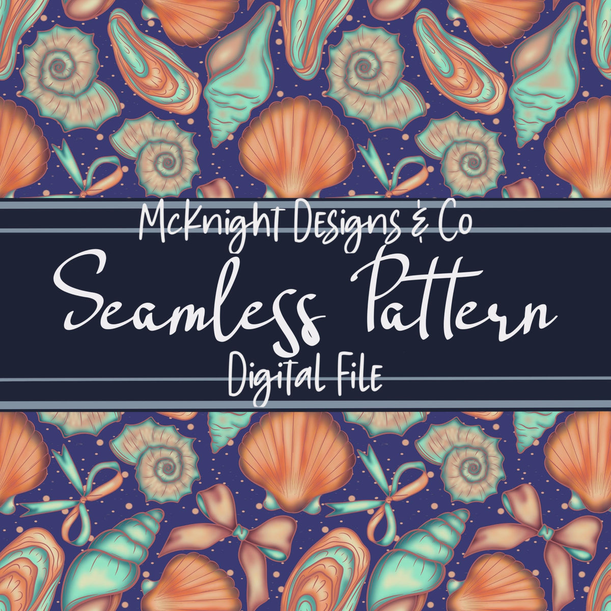 Sea Shell Coquette Seamless Pattern | Beach Summer Digital McKnight Designs & Co Seamless Pattern File