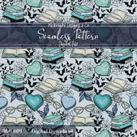 Spooky Bookish Seamless Pattern – Digital Download McKnight Designs & Co Seamless Pattern File Blue Teal