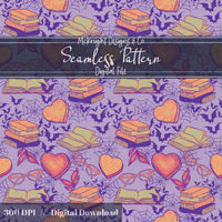 Spooky Bookish Seamless Pattern – Digital Download McKnight Designs & Co Seamless Pattern File Neon Purple