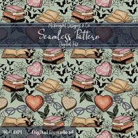 Spooky Bookish Seamless Pattern – Digital Download McKnight Designs & Co Seamless Pattern File Peach Pink Green