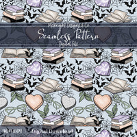 Spooky Bookish Seamless Pattern – Digital Download McKnight Designs & Co Seamless Pattern File Peach Purple Blue