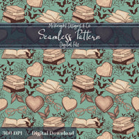 Spooky Bookish Seamless Pattern – Digital Download McKnight Designs & Co Seamless Pattern File Tan Teal