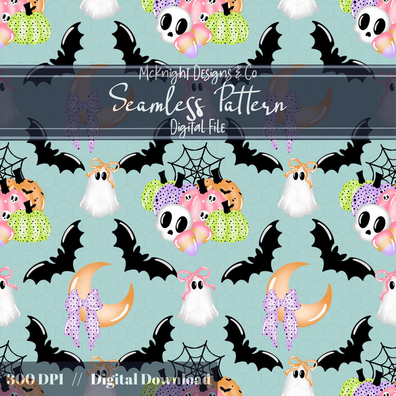 Pastel Spooky Halloween Seamless Pattern McKnight Designs & Co Seamless Pattern File