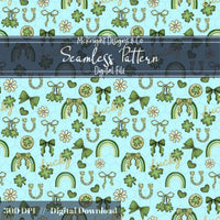 St. Patrick’s Day Lucky Seamless Pattern | Clover Bow Rainbow Irish Charm McKnight Designs & Co Seamless Pattern File