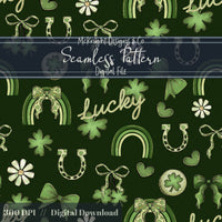 St. Patrick’s Day Lucky Seamless Pattern | Clover Bow Rainbow Irish Charm McKnight Designs & Co Seamless Pattern File