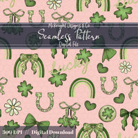 St. Patrick’s Day Lucky Seamless Pattern | Clover Bow Rainbow Irish Charm McKnight Designs & Co Seamless Pattern File