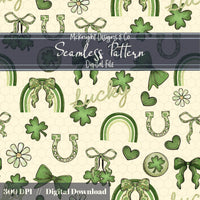 St. Patrick’s Day Lucky Seamless Pattern | Clover Bow Rainbow Irish Charm McKnight Designs & Co Seamless Pattern File