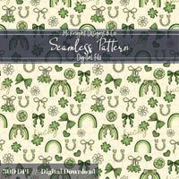 St. Patrick’s Day Lucky Seamless Pattern | Clover Bow Rainbow Irish Charm McKnight Designs & Co Seamless Pattern File