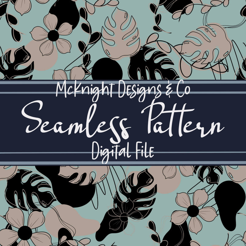 Summer Tropic Floral Seamless Pattern – Tropical Leaves & Floral Digital McKnight Designs & Co Seamless Pattern File