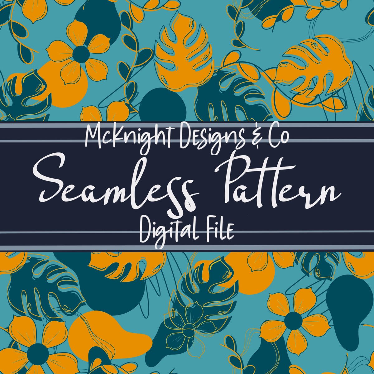 Summer Tropic Floral Seamless Pattern – Tropical Leaves & Floral Digital McKnight Designs & Co Seamless Pattern File