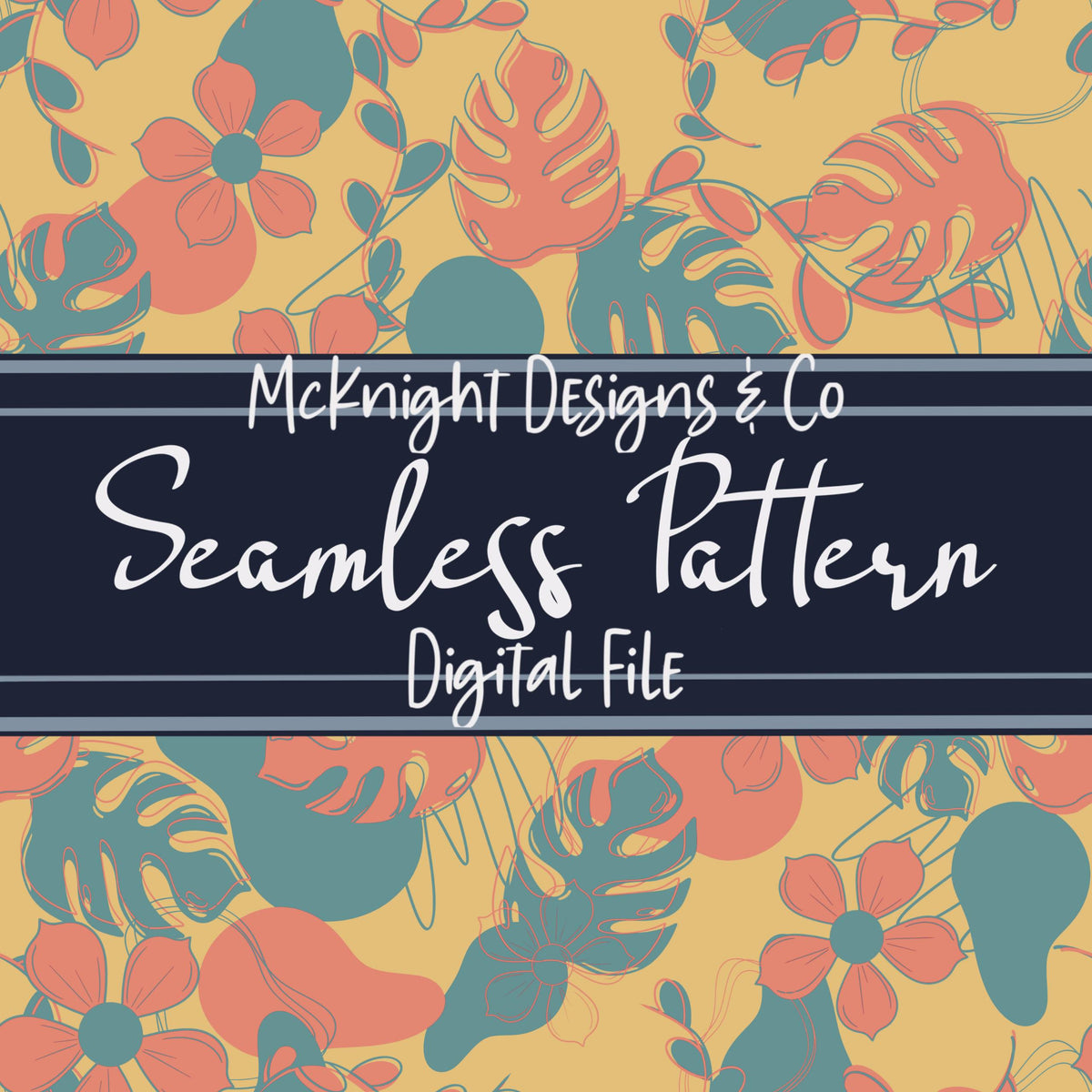 Summer Tropic Floral Seamless Pattern – Tropical Leaves & Floral Digital McKnight Designs & Co Seamless Pattern File