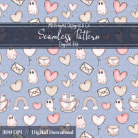 Pastel Ghost Teacup Seamless Pattern | Cute Spooky Valentine Repeat | Hand Drawn Surface Design McKnight Designs & Co Seamless Pattern File