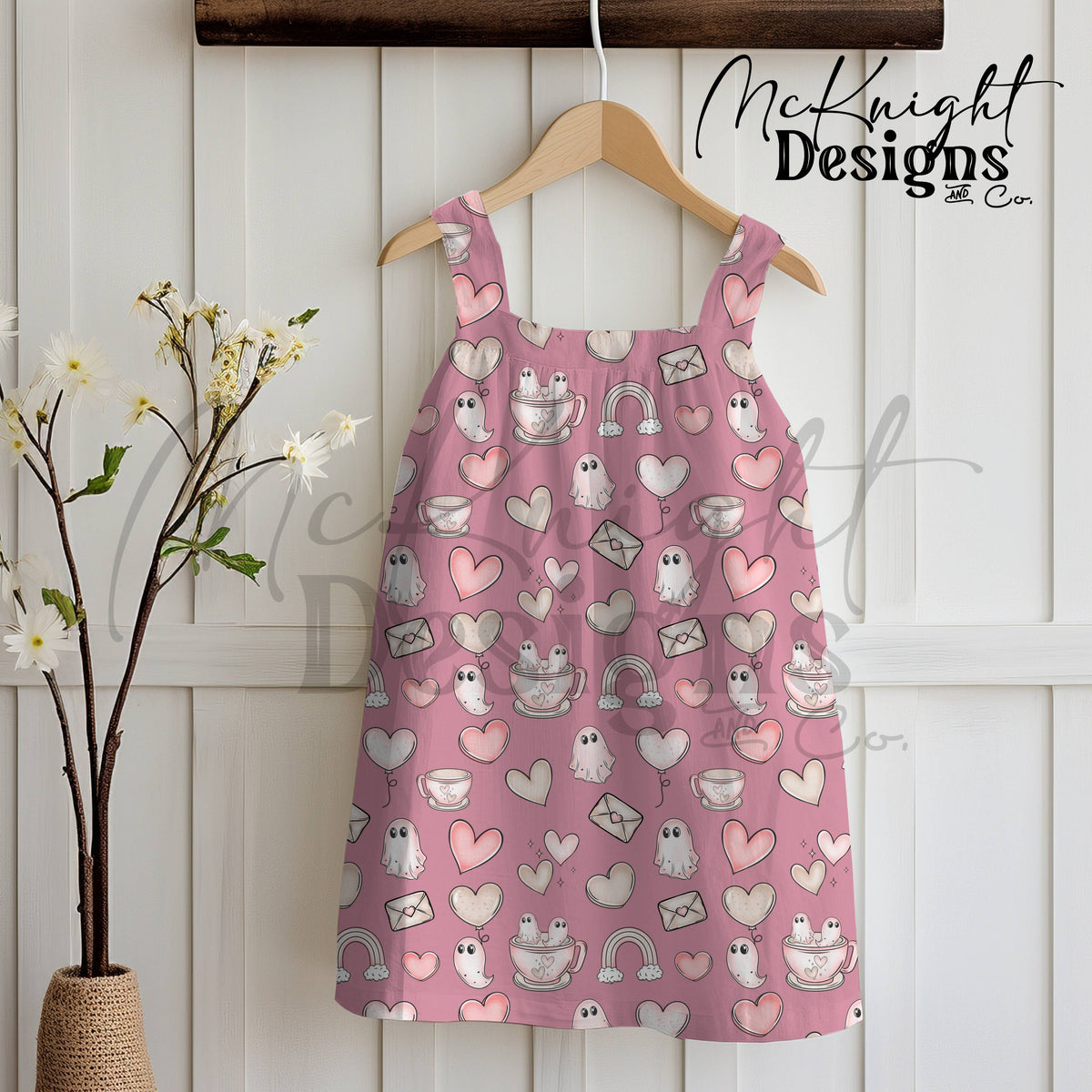 Pastel Ghost Teacup Seamless Pattern | Cute Spooky Valentine Repeat | Hand Drawn Surface Design McKnight Designs & Co Seamless Pattern File