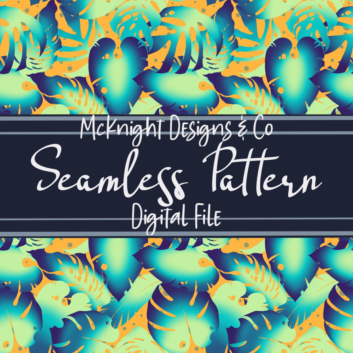Tropical Neon Leaves – Seamless Pattern Digital Papers McKnight Designs & Co Seamless Pattern File Blue BGO