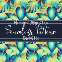 Tropical Neon Leaves – Seamless Pattern Digital Papers McKnight Designs & Co Seamless Pattern File Blue BGO