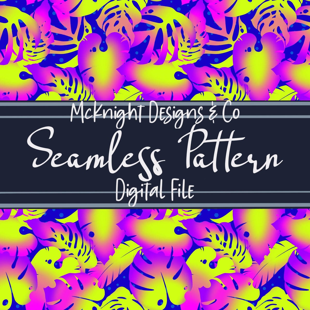 Tropical Neon Leaves – Seamless Pattern Digital Papers McKnight Designs & Co Seamless Pattern File Blue BPY