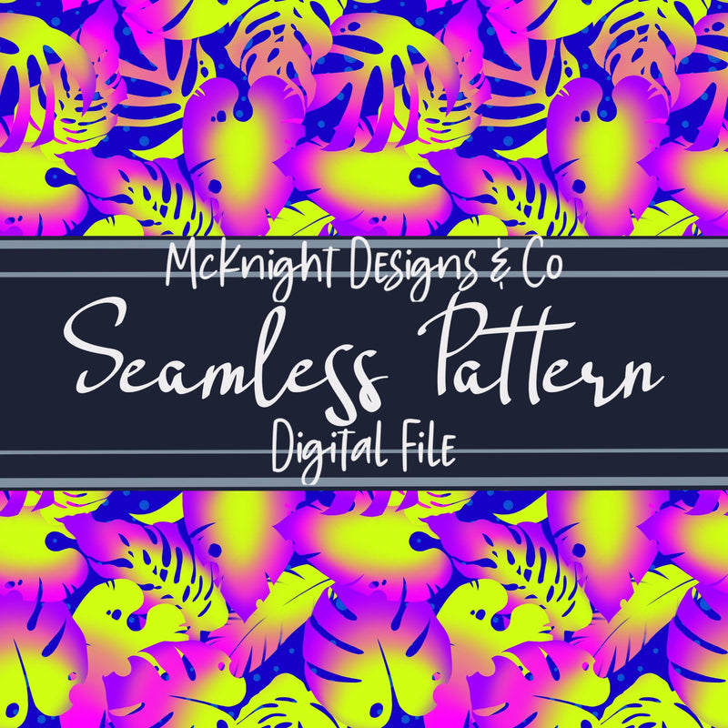 Tropical Neon Leaves – Seamless Pattern Digital Papers McKnight Designs & Co Seamless Pattern File Blue BPY