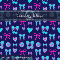 Disco Coquette Valentine Seamless Pattern | Bows Hearts Cherries Repeat | Hand Drawn Digital Design McKnight Designs & Co Seamless Pattern File