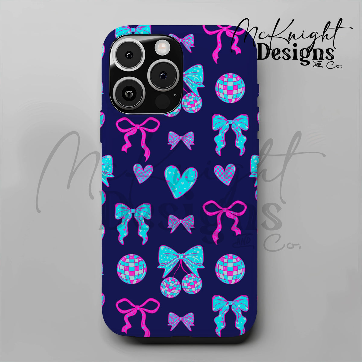 Disco Coquette Valentine Seamless Pattern | Bows Hearts Cherries Repeat | Hand Drawn Digital Design McKnight Designs & Co Seamless Pattern File