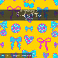 Disco Coquette Valentine Seamless Pattern | Bows Hearts Cherries Repeat | Hand Drawn Digital Design McKnight Designs & Co Seamless Pattern File