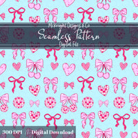 Disco Coquette Valentine Seamless Pattern | Bows Hearts Cherries Repeat | Hand Drawn Digital Design McKnight Designs & Co Seamless Pattern File