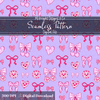 Disco Coquette Valentine Seamless Pattern | Bows Hearts Cherries Repeat | Hand Drawn Digital Design McKnight Designs & Co Seamless Pattern File