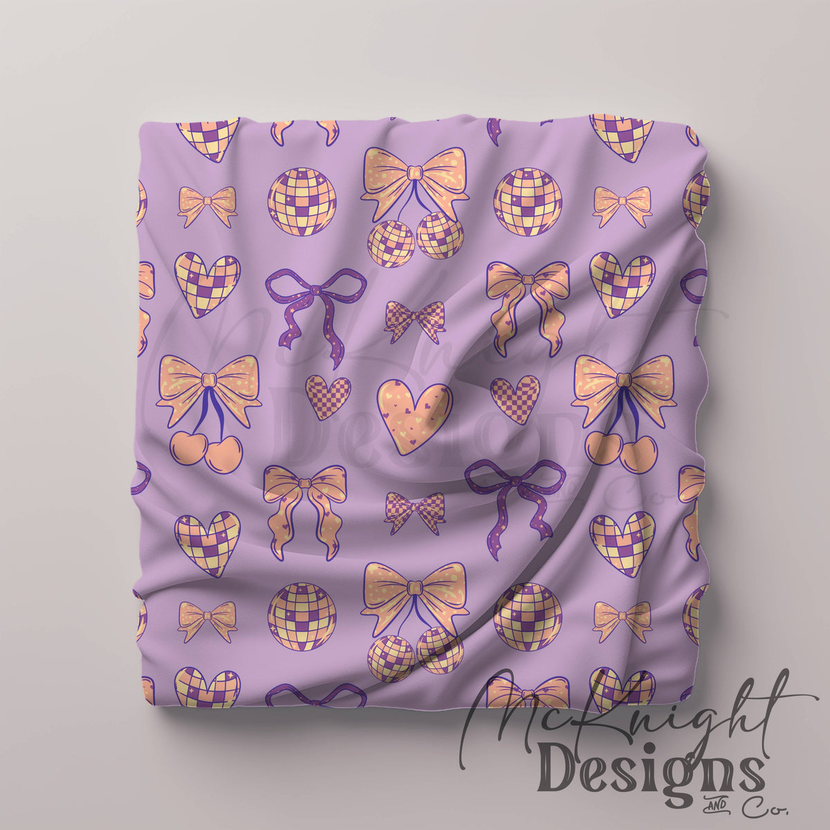 Disco Coquette Valentine Seamless Pattern | Bows Hearts Cherries Repeat | Hand Drawn Digital Design McKnight Designs & Co Seamless Pattern File