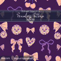 Disco Coquette Valentine Seamless Pattern | Bows Hearts Cherries Repeat | Hand Drawn Digital Design McKnight Designs & Co Seamless Pattern File