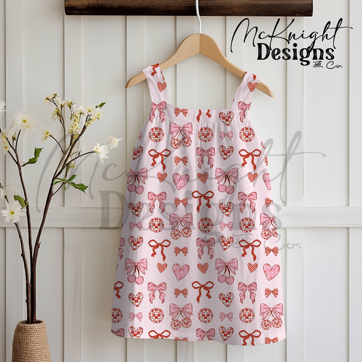 Disco Coquette Valentine Seamless Pattern | Bows Hearts Cherries Repeat | Hand Drawn Digital Design McKnight Designs & Co Seamless Pattern File