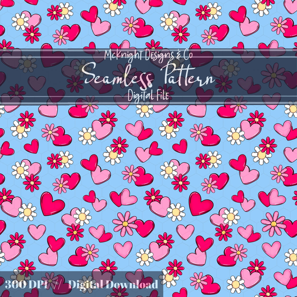 Valentine Hearts & Daisies Seamless Pattern | Love Floral Repeat McKnight Designs & Co Seamless Pattern File