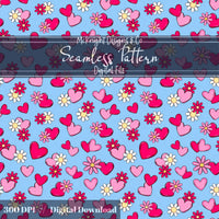 Valentine Hearts & Daisies Seamless Pattern | Love Floral Repeat McKnight Designs & Co Seamless Pattern File