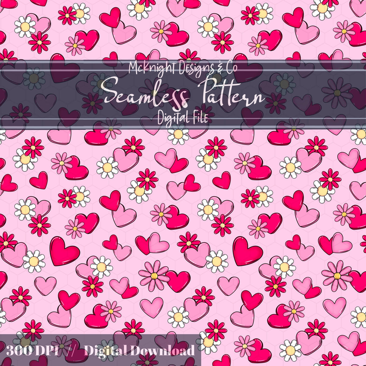 Valentine Hearts & Daisies Seamless Pattern | Love Floral Repeat McKnight Designs & Co Seamless Pattern File