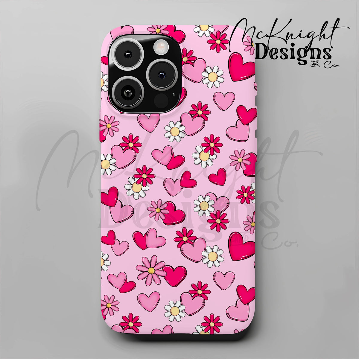 Valentine Hearts & Daisies Seamless Pattern | Love Floral Repeat McKnight Designs & Co Seamless Pattern File