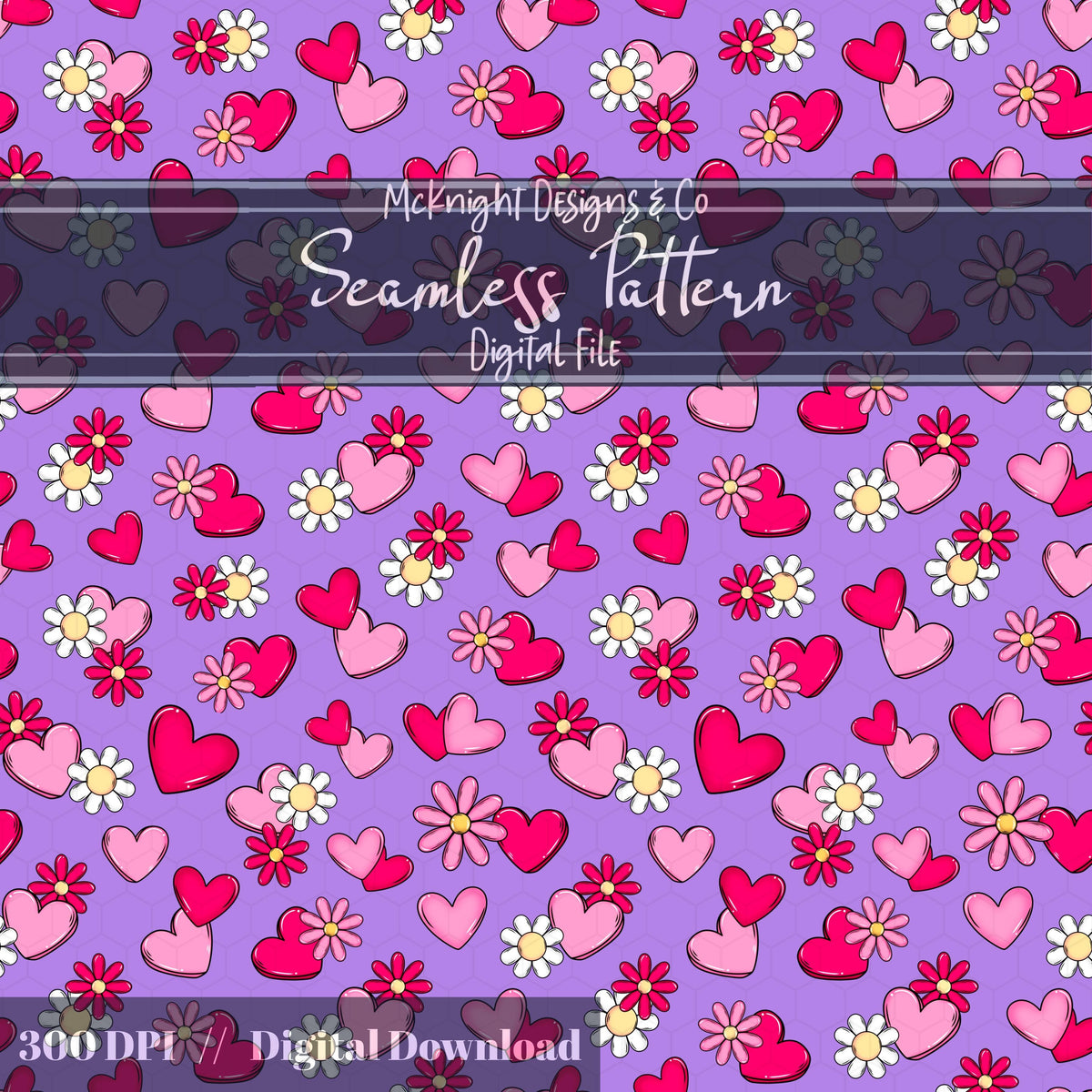 Valentine Hearts & Daisies Seamless Pattern | Love Floral Repeat McKnight Designs & Co Seamless Pattern File