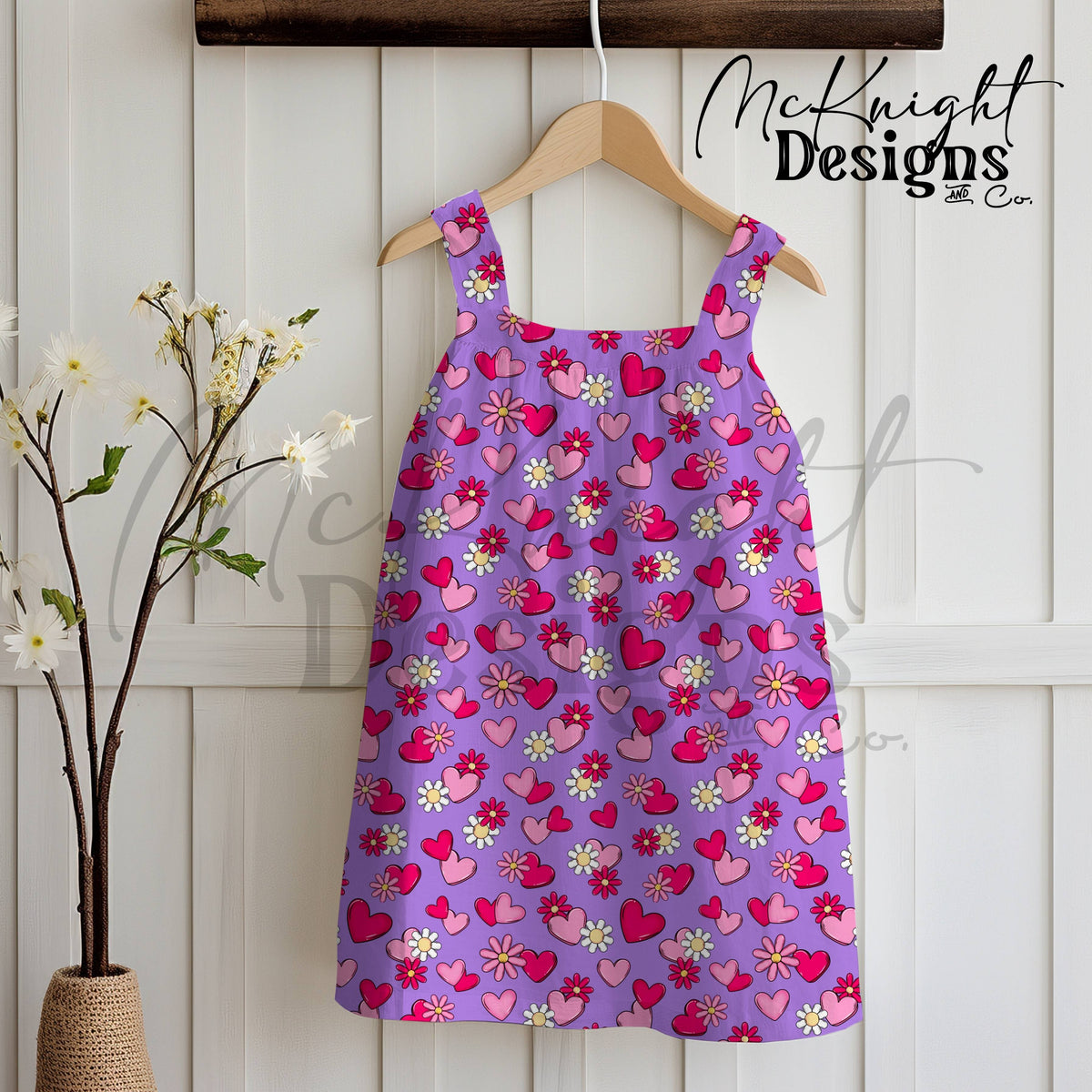 Valentine Hearts & Daisies Seamless Pattern | Love Floral Repeat McKnight Designs & Co Seamless Pattern File