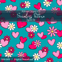 Valentine Hearts & Daisies Seamless Pattern | Love Floral Repeat McKnight Designs & Co Seamless Pattern File