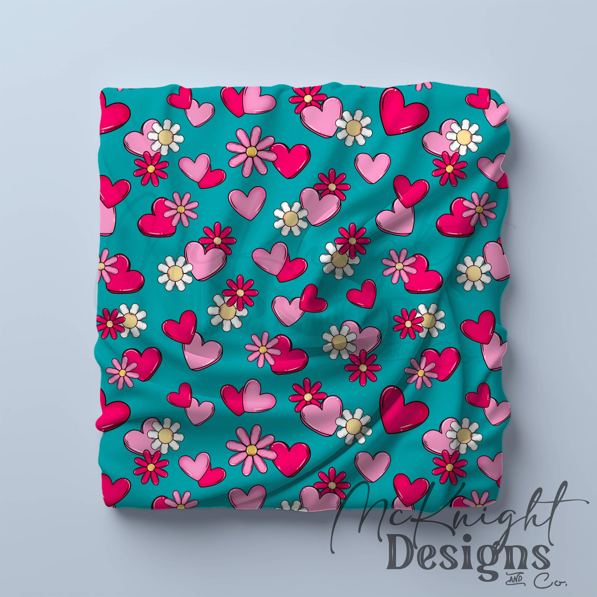 Valentine Hearts & Daisies Seamless Pattern | Love Floral Repeat McKnight Designs & Co Seamless Pattern File