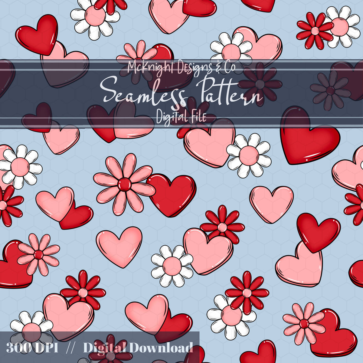 Valentine Hearts & Daisies Seamless Pattern | Love Floral Repeat McKnight Designs & Co Seamless Pattern File